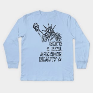 She's A Real American Beauty: Patriotic Statue Of Liberty Sketch Kids Long Sleeve T-Shirt